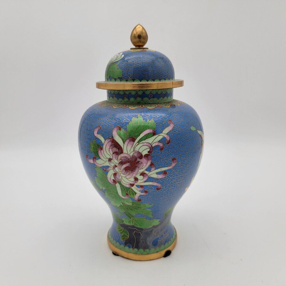 Large Blue Chinese Cloisonne Urn